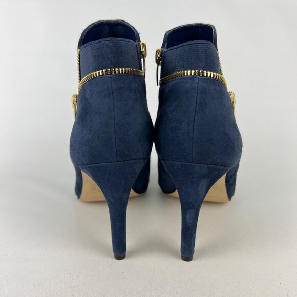 Marc Fisher Womens Serenity Peep Toe Booties Blue Suede Zip Detail size 10W Wide - Picture 4 of 16